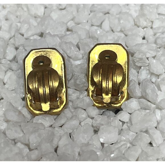 Vintage Damascene Spain Rectangular Clip-On Earrings - Picture 5 of 6